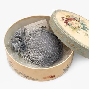 Frank Olive Gray Fascinator Hat NWT Mesh Net Floral Cocktail Wedding